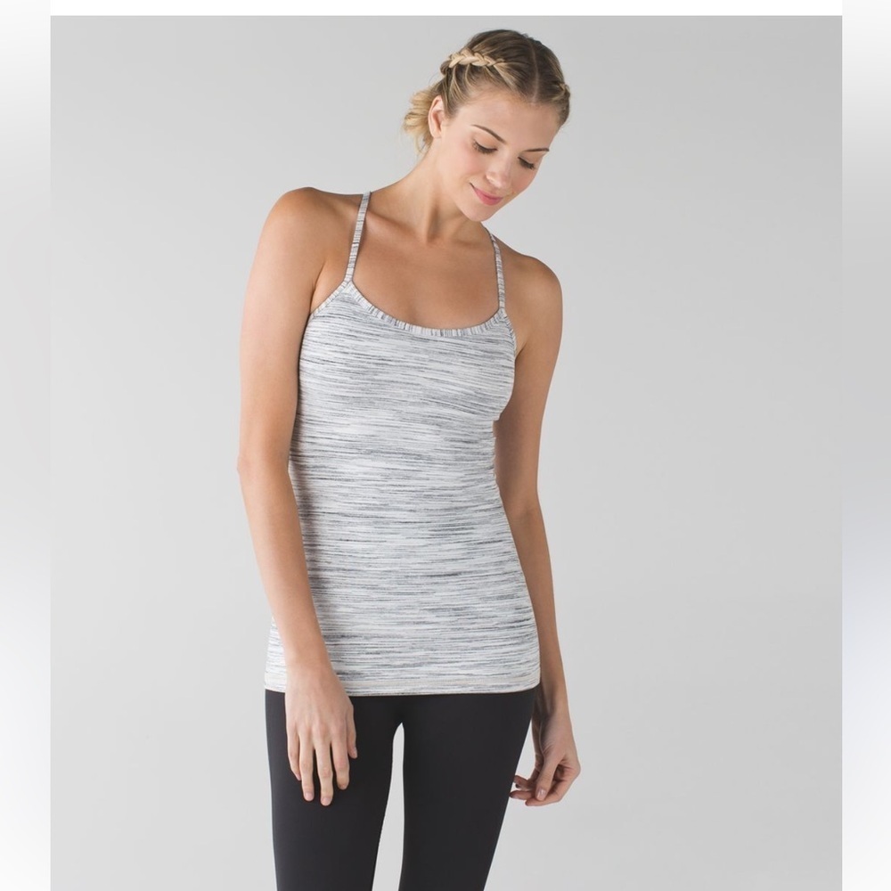 Lululemon Power Y Tank Luon Space Dye White Silver Sz 4